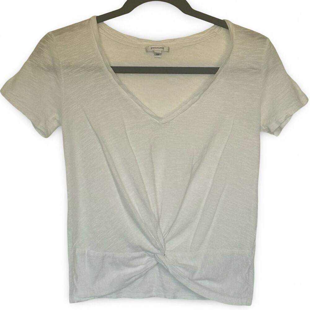 Stella & Dot Front Knot V-Neck Tee Size XS Casual Classic Neutral Basic Beach